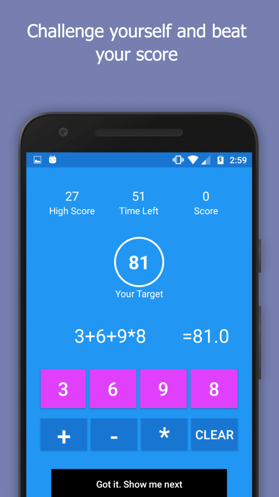 How the AMG math game app looks now